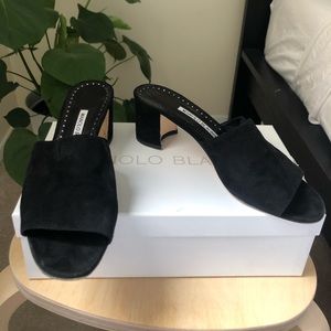 Manolo Blahnik Rapallato 50 Black Suede mules